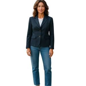 Lands End Blazer Womens Size 8 Navy Two Button Wool Blend Career Classic‎ Coat